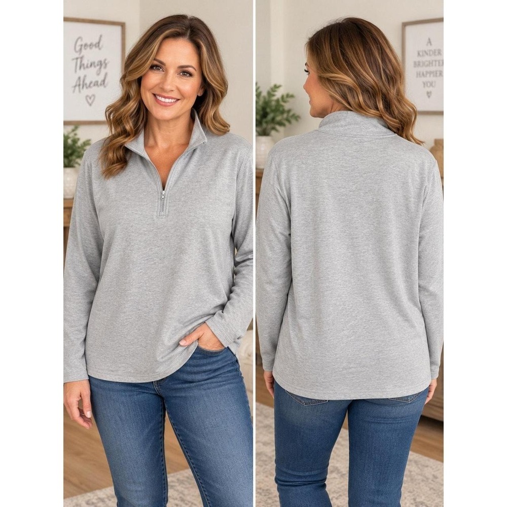 Real Comfort by Chadwicks Womens XL Heather Gray Quarter Zip Pullover Top